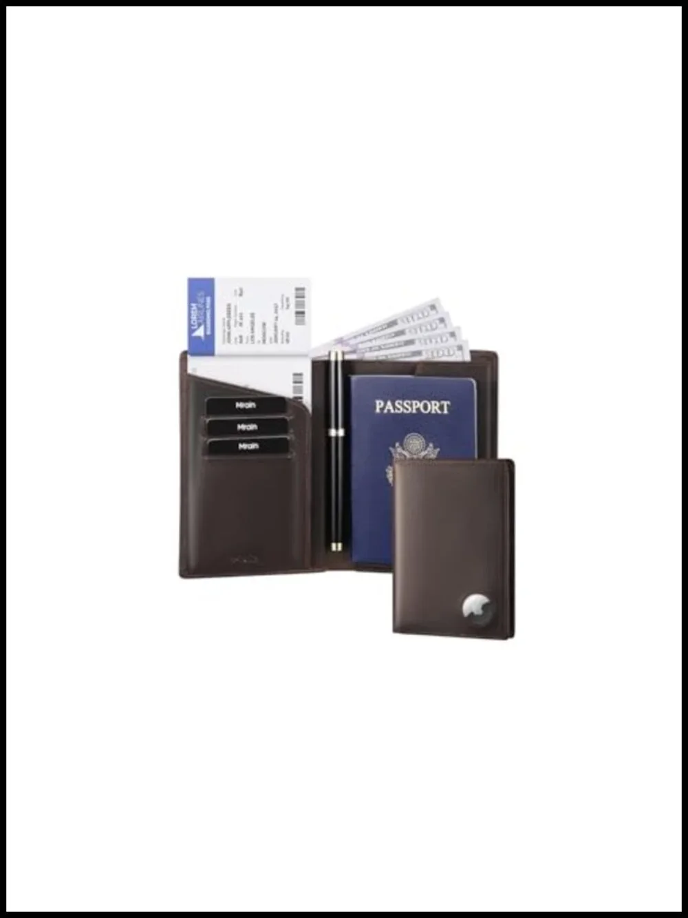 Genuine Leather RFID Blocking Passport Holder Wallet with AirTag Slot